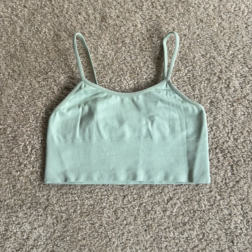 Sage green crop tank, bralette, size S